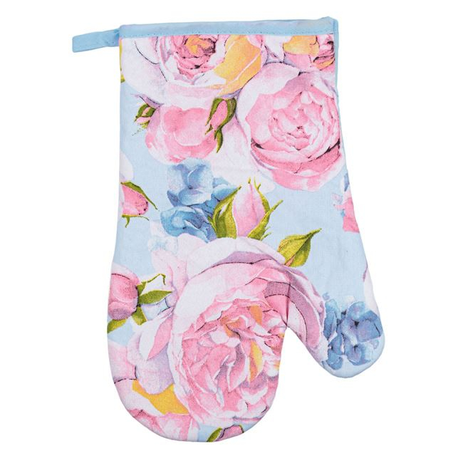 Manusa si servet de bucatarie, de culoare ciel cu model floral [2]