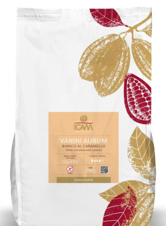 CIOCOLATA - Ciocolata alba caramelizata Vanini Aurum ICAM, 35% unt de cacao, 43% grasimi totale. Ambalaj 4 kg. 