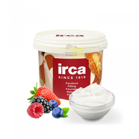 PRODUSE - Crema de patiserie cu gust de fructe de padure si iaurru umplutură și decor înainte și după cuptor. Cu o consistență moale și tartinabilă ASEMANATOARE BUDINCII este excelent și ca aromă pentru cremă și frisca. Performanță excelentă chiar și la îngheț. 6 kg   INGREDIENTE: zahăr, sirop de glucoză-fructoză, apă, fructe de pădure (căpșuni, zmeură, afine, mure, coacăze roșii) (12%), lapte condensat degresat, iaurt pudră (2,5%), amidon modificat, acidifiant E270, conservant E200, arome, coloranti: beta caroten - E120 - E171.