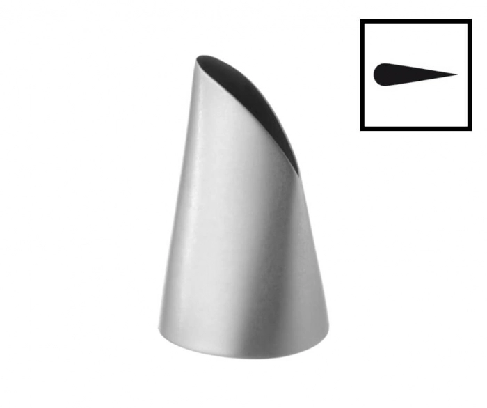 USTENSILE SI FORME SILICON - Decorați deserturile într-un mod original cu Dui / Sprit cu varf tesit, forma Petale Flori, dintr-o singura bucata de otel inoxidabil. Diametru varf: Ø 5,4 mm x 25 mm x h 44 mm