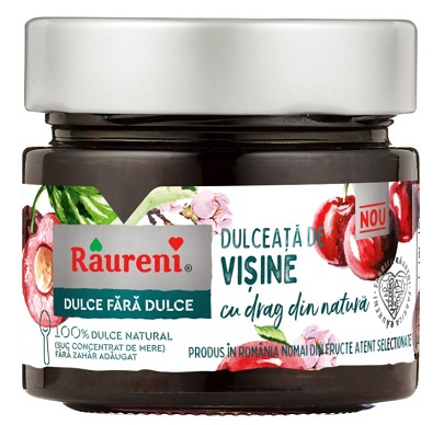 GLAZURI, UMPLUTURI, CREME - Dulceata de Visine FARA ZAHAR 240 g - Raureni Ingrediente: visine 45%, suc natural concentrat de mere. Fara zahar adaugat. Contine zaharuri prezente in mod natural. Produs pasteurizat. Origine visine: Romania.