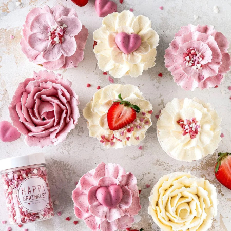 Mix Sprinkles din zahar colorate pentru decorarea produselor de cofetarie si patiserie. Inimioare mici roz, rosii si albe din zahar, ideale pentru Valentines Day si 8 Martie. [2]