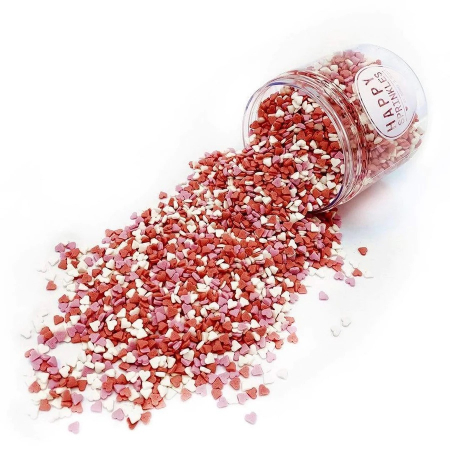 DECOR - Mix Sprinkles din zahar colorate pentru decorarea produselor de cofetarie si patiserie. Inimioare mici roz, rosii si albe din zahar, ideale pentru Valentines Day si 8 Martie.