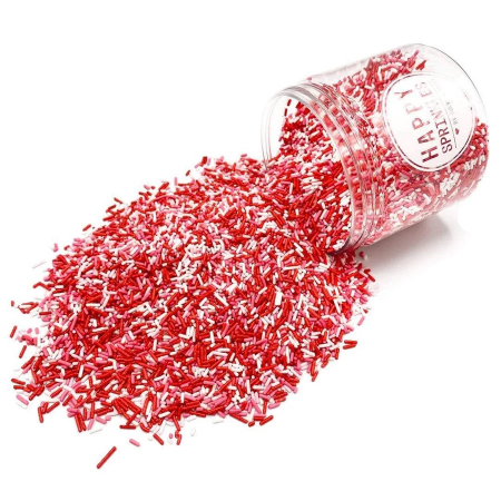 DECOR - Mix Sprinkles din zahar colorate pentru decorarea produselor de cofetarie si patiserie. Bastonase subtiri de zahar in culori specifice de Valentines Day sau 8 Martie roz, rosu si alb.