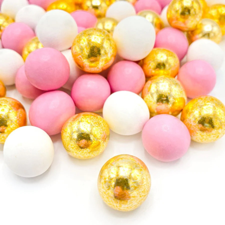 Mix Sprinkles ONE IN A MILLION XXL - 160g bile mari din ciocolata si zahar si pentru decorarea produselor de cofetarie si patiserie, in nuante de roz, alb si auriu. HAPPY SPRINKLES [1]