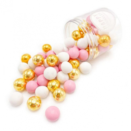 DECOR - Mix Sprinkles ONE IN A MILLION XXL - 160g bile mari din ciocolata si zahar si pentru decorarea produselor de cofetarie si patiserie, in nuante de roz, alb si auriu. HAPPY SPRINKLES