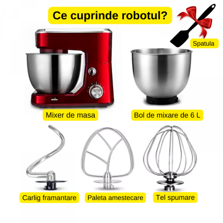 Robot de Bucatarie Mixer cu Bol 4.5 L 1000W ROSU [2]