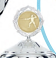 Personalizare cupe - Capac decorativ argintiu pentru cupă sport – cu montură pentru emblemă Ø 50 mm