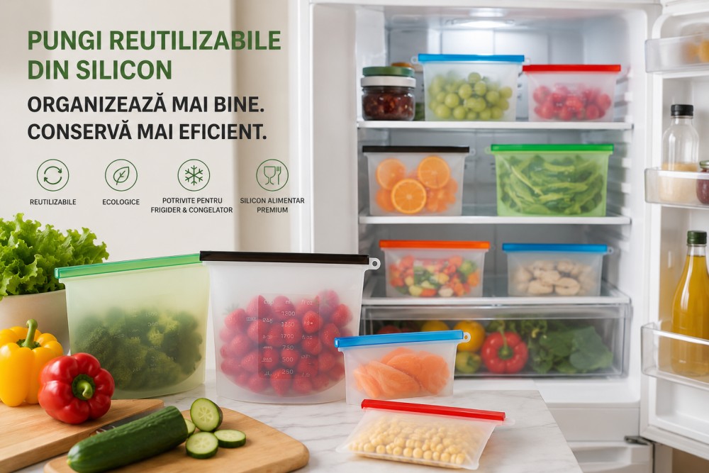 Cum folosesti pungile reutilizabile din silicon in bucatarie – 10 idei practice pentru frigider si congelator