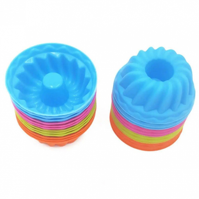 Forme de silicon pentru guguluf, mini chec, set 12 bucati multicolor, 7 cm [8]