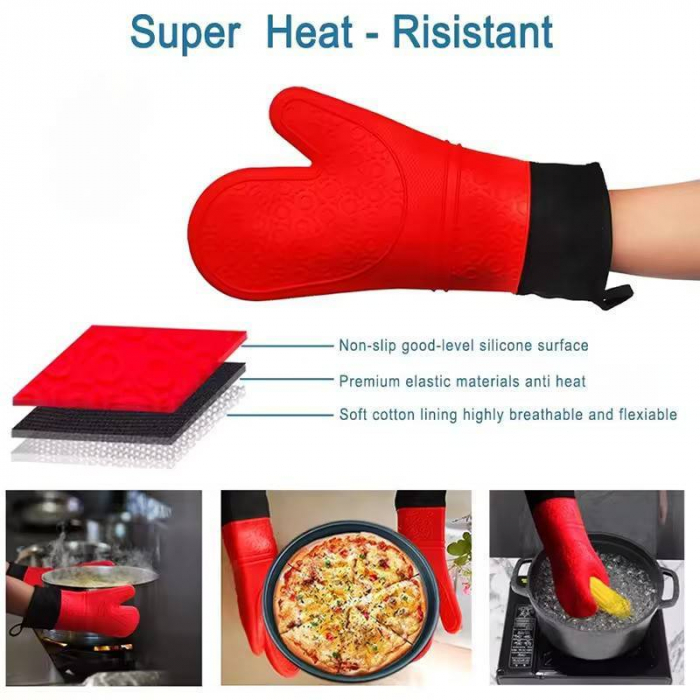 Manusi de silicon cu captuseala, pentru cuptor. Rezistente la caldura [4]