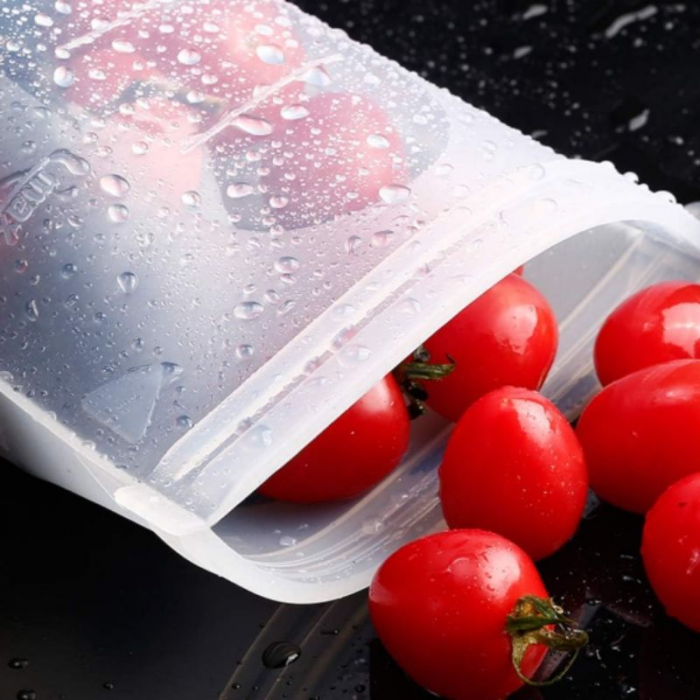 Pungi de silicon alimentare, resigilabile, reutilizabile, cu inchidere etansa, pentru depozitare si congelator [5]