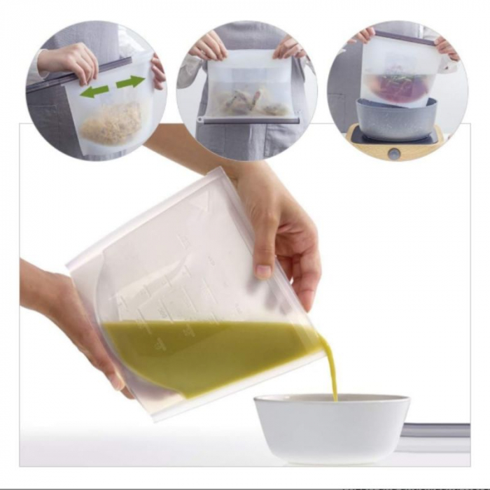 Pungi de silicon alimentare, resigilabile, reutilizabile, cu inchidere etansa, pentru depozitare si congelator [4]