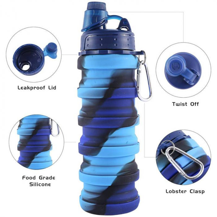 Sticla pliabila de silicon, multicolor, 500ml,  pentru sport, picnic sau drumetie [7]