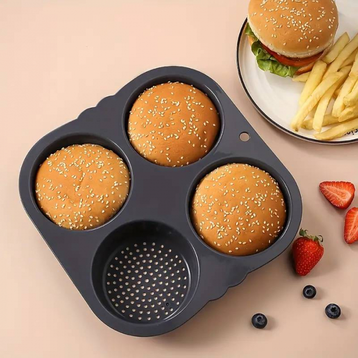Tava de silicon premium mat pentru burgeri. 4 cavitati perforate pentru chifle sau carne hamburger [6]