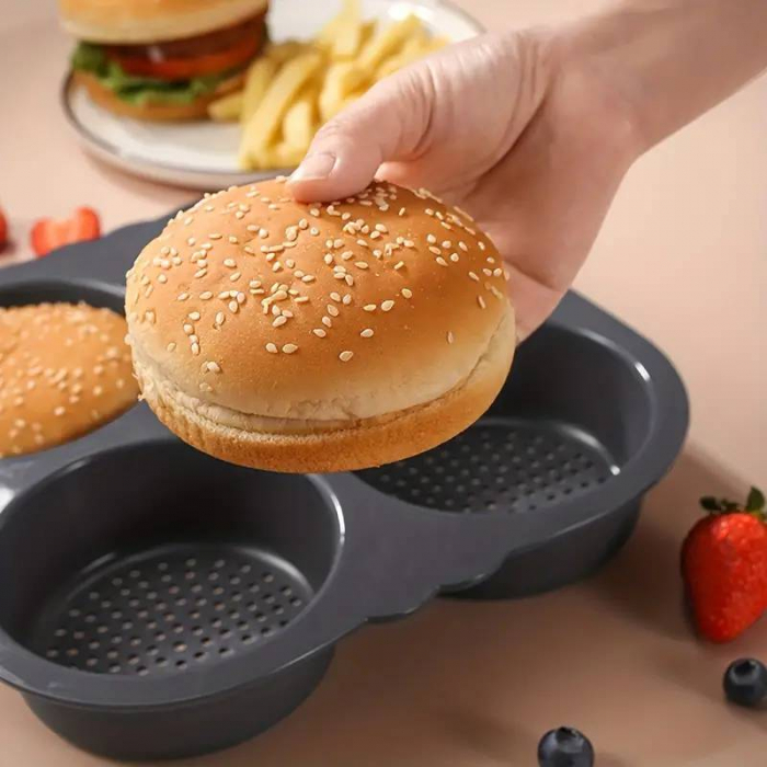 Tava de silicon premium mat pentru burgeri. 4 cavitati perforate pentru chifle sau carne hamburger [2]