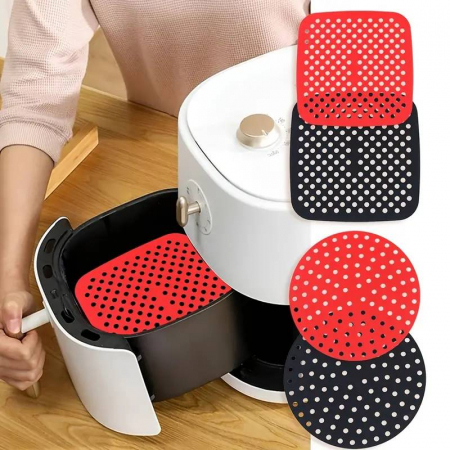 Ustensile de Bucatarie - Covoras de silicon pentru airfryer, friteuza cu aer cald, patrat, 19cm