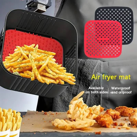 Ustensile de Bucatarie - Covoras de silicon pentru airfryer, friteuza cu aer cald, patrat, 21cm