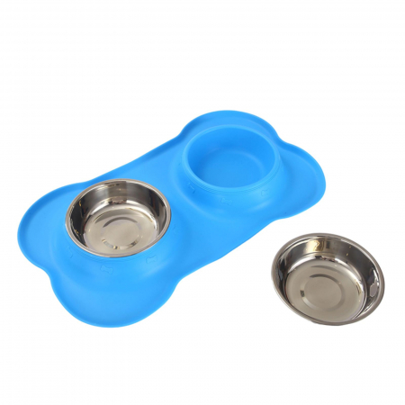 Covoras de silicon pentru animale de companie. Doua boluri inox [3]
