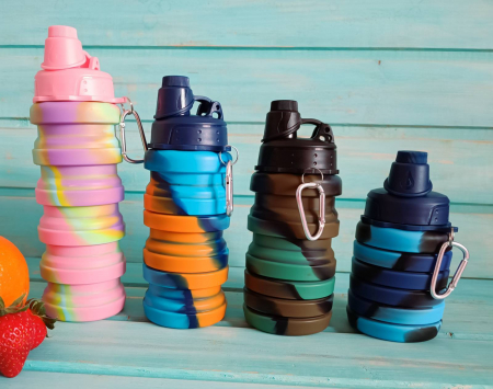 Tavi si Forme de Silicon - Sticla pliabila de silicon, multicolor, 500ml,  pentru sport, picnic sau drumetie