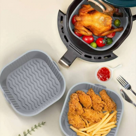 Tavi si Forme de Silicon - Tava patrata de silicon pentru friteuza cu aer cald, Airfryer, 20cm. Rezistenta la temperaturi ridicate