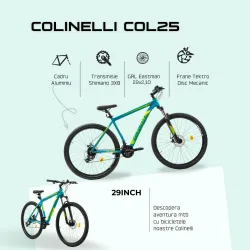 Bici MTB Colinelli COL25, Taglia L, 29 Pollici, Verde, Comando Shimano ST-EF500 EZ-FIRE PLUS, 24 Velocità, Telaio in Alluminio, Freni a Disco [4]