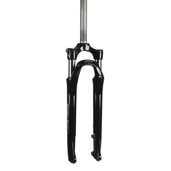 Verstellbare schwarze Gabel YS-728, schwarzer Gabelkopf, Schaft: 1 1/8" x 225 mm ohne Gewinde, für Post-Mount, mit Suntour-Aufkleber, 63 mm Federweg [1]