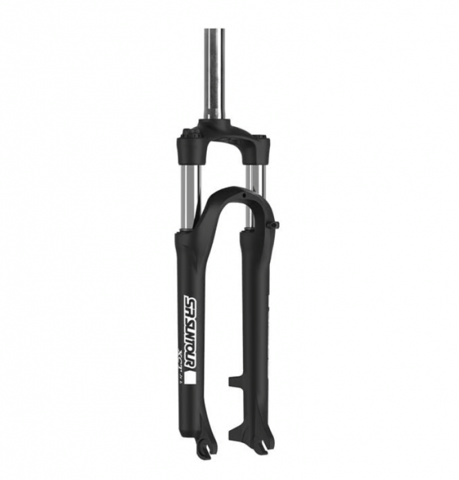 Forcella ammortizzata regolabile YS-727, nero opaco, 1 1/8"x195mm, senza filetto, per freno a disco (post mount), con decalcomania SUNTOUR [1]