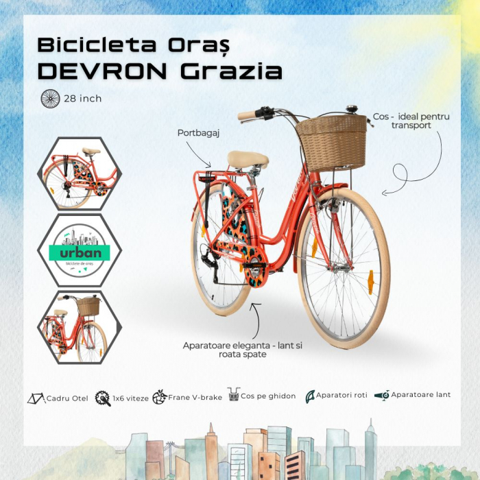 City Bike Devron Grazia 6S - 28 Inch, L, Portocaliu [4]