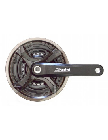 Triple crankset YS-728, 24/34/42T, 170 mm steel crank, with spider arm and transparent chainguard, black [1]