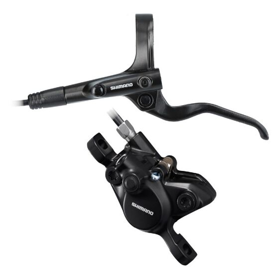 Montiertes Scheibenbremsenset BL-MT201 (links), BR-MT200 (vorn), schwarz, mit Adapter SM-MA-F180P/P2, Harz-Bremsbeläge (ohne Kühlrippen), 800 mm Schlauch (SM-BH59-SS schwarz), Bulk – Shimano [1]