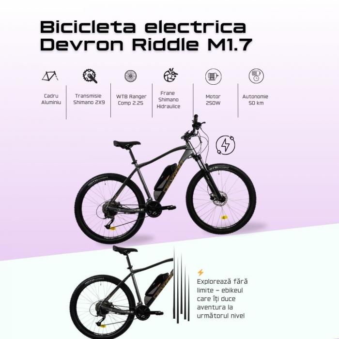 Bicicleta Electrica Devron Riddle M1.7 - 27.5 Inch, 520 mm, Gri [2]