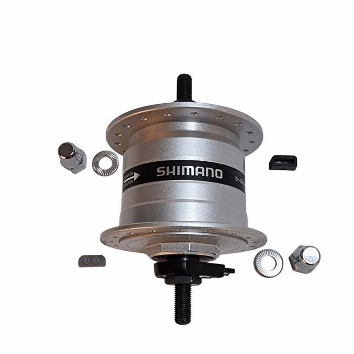 Vorderradnabe Dynamo – ADHC30003NNAS, 6V/3W, 36 Loch, Silber, mit Stecker und Muttern [1]