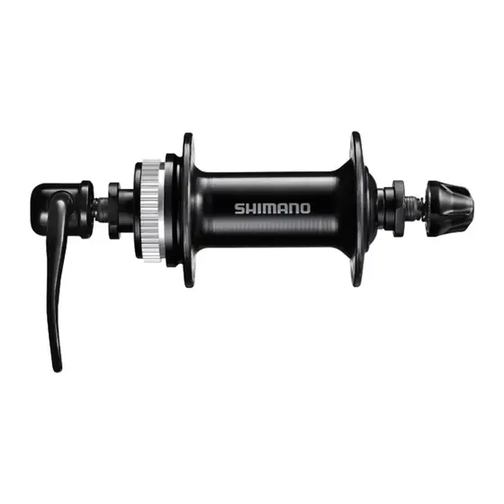 Vorderradnabe AHBTX505A5 Tourney, 36 Löcher, OLD: 100 mm, Achse: 108 mm, Schnellspanner QR: 133 mm, Aluminium, schwarz. [1]