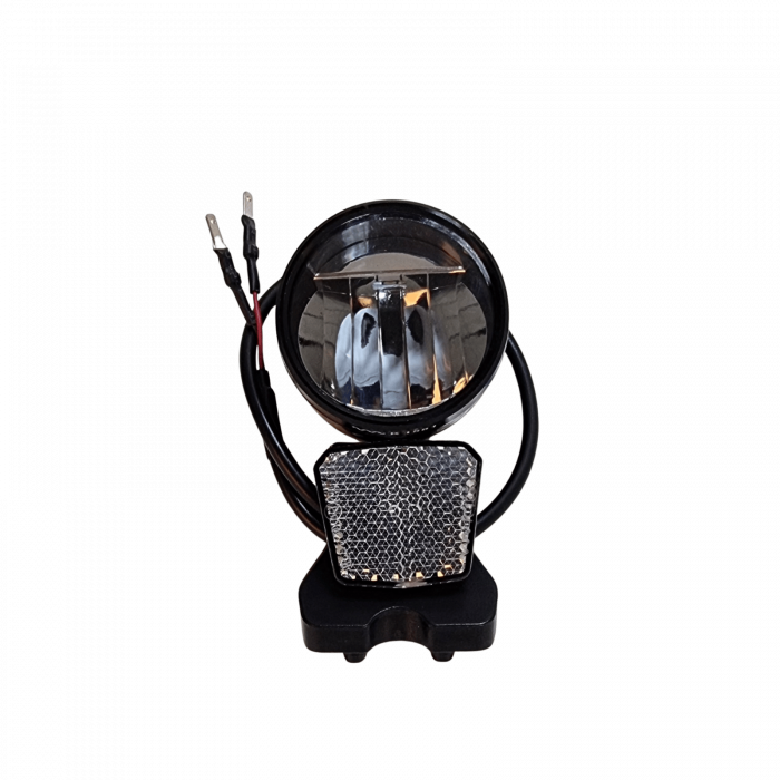 Fanale anteriore – 6V–12V DC, nero/argento, con supporto per forcella SR Suntour CR/NEX, senza interruttore, senza cavo, con logo Prophete [1]