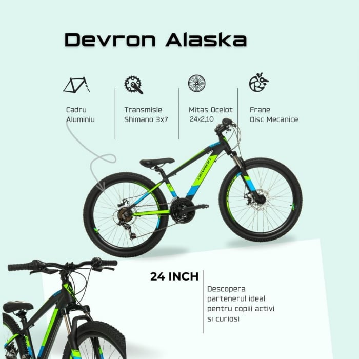Kinderfahrrad Devron Alaska - 24 Zoll, Schwarz-Grün [4]