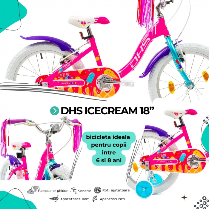 Kinderfahrrad DHS Icecream - 18 Zoll, Rosa [4]