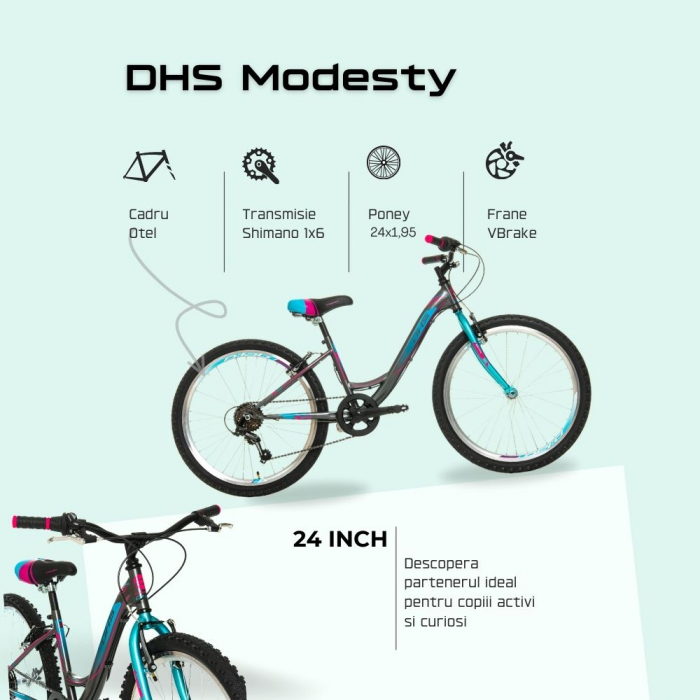 Bicicleta Copii DHS Modesty - 24 Inch, Gri [4]