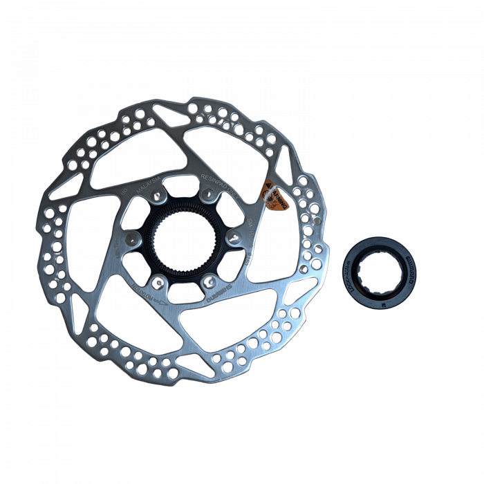 Disc Brake Rotor SM-RT54-S, 160 mm, with Lock Ring (Internal Serration, Black), Resin Pads Only – SHIMANO (Bulk) [1]