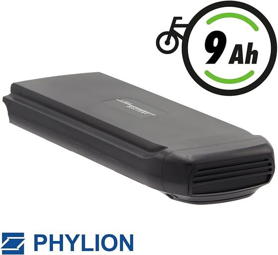 SLIM FIT AXA Akku, schwarz, 36V / 8,8Ah, Panasonic-Sanyo 2200mAh UR18650AA Zellen, mit Standard-BMS, Schnellladeanschluss mit 5 Pins, Devron-Aufkleber. [1]