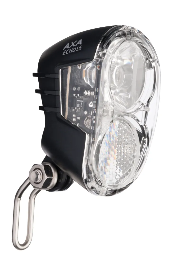 Luci per bicicletta - Fanale anteriore LED 15–20 Lux, 6V AC/DC, senza interruttore, senza luce di parcheggio, nero, senza cavo, con supporto SR CR-8V/NEX