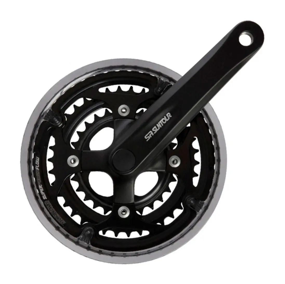 Cranksets - Crankset SUNTOUR 48/36/26T, 175 mm, with Dark Smoke chainguard, matt black finish — model CW16-XCT-T418PBSG.