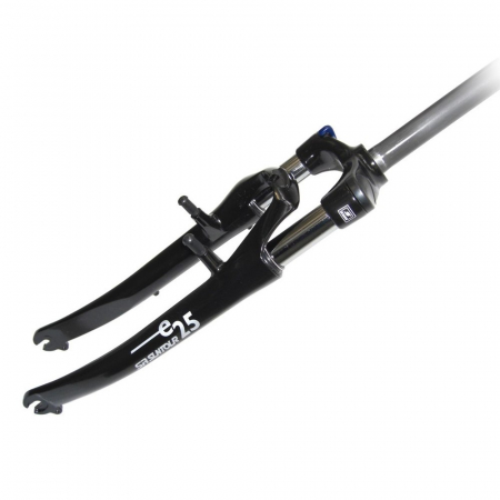 Bike forks - 28" fork for e-bikes, tapered steerer 1 1/8", 290 mm Ahead, with V-brake mounts, black, YS-727 crown, SR decal in cool grey