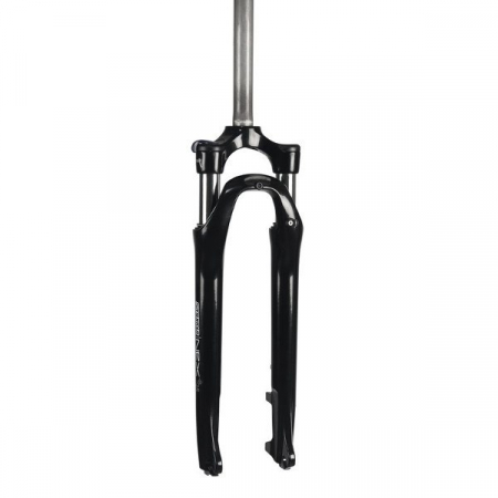 Fahrradteile - Verstellbare schwarze Gabel YS-728, schwarzer Gabelkopf, Schaft: 1 1/8" x 225 mm ohne Gewinde, für Post-Mount, mit Suntour-Aufkleber, 63 mm Federweg