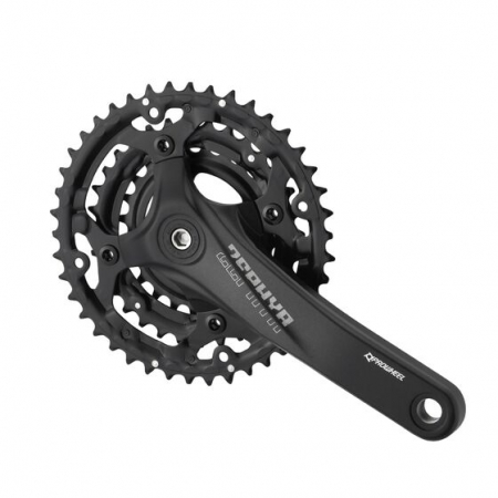 Fahrradteile - Kurbelgarnitur aus 6061-T6 Aluminium, 175 mm Kurbelarm, Spider mit Achse, Kettenblätter 42-32-24T, alle Kettenblätter aus Stahl, schwarz, Standardgrafik, Innenlager inklusive
