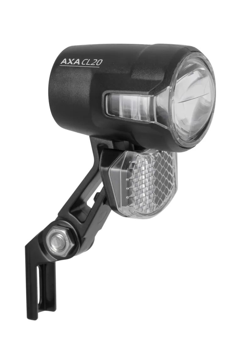 Fahrradzubehör - AXA Compactline 20 Lux, schwarz, 6–12V, ohne Standlicht, ohne Schalter, mit SR CR-8V/NEX Halter