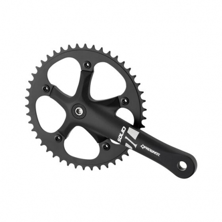 Cranksets - Chainwheel SOLID-246T-F, 46 teeth, 1/2"×3/32", alloy crank arm 170 mm, 9/16" axle, satin black finish, without logo, no chaincover, black.