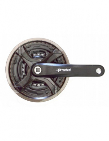 Cranksets - Triple crankset YS-728, 24/34/42T, 170 mm steel crank, with spider arm and transparent chainguard, black