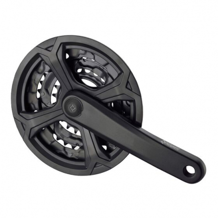 Cranksets - Crankset TC-CN02 22×32×42T, 175 mm arm, with fixing bolts, chainline 48.5 mm, 120 mm axle, all black, black chainguard
