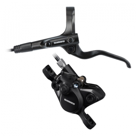 Hydraulische Bremsen - Shimano Scheibenbremsen-Set BL-M4100 (links) / BR-MT410 (vorn), schwarz, ohne Adapter, Harz-Beläge (ohne Kühlrippen), 1000 mm SM-BH59-SS schwarzer Schlauch, mit Olive und Verbinder, Shimano